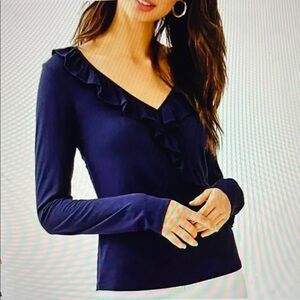 NWOT Lilly Pulitzer Navy Ruffle Wrap Blouse